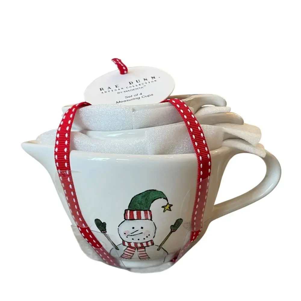 New Rae Dunn Snowman Christmas Nesting Measuring Cups 2023 Kitchen Baking